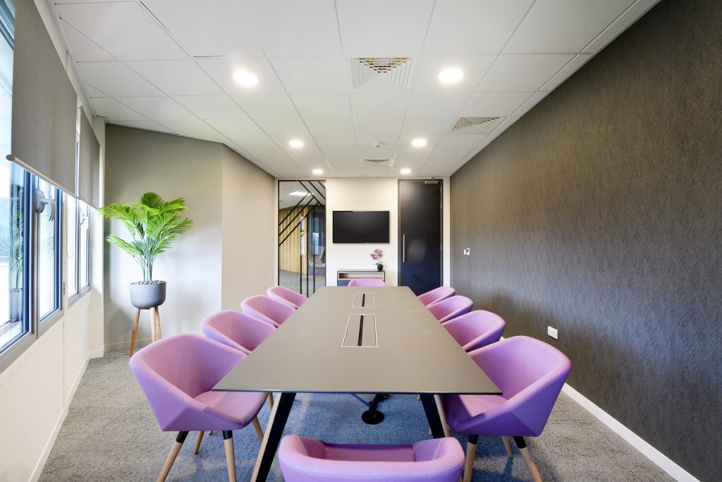 Purple office meeting room colour scheme