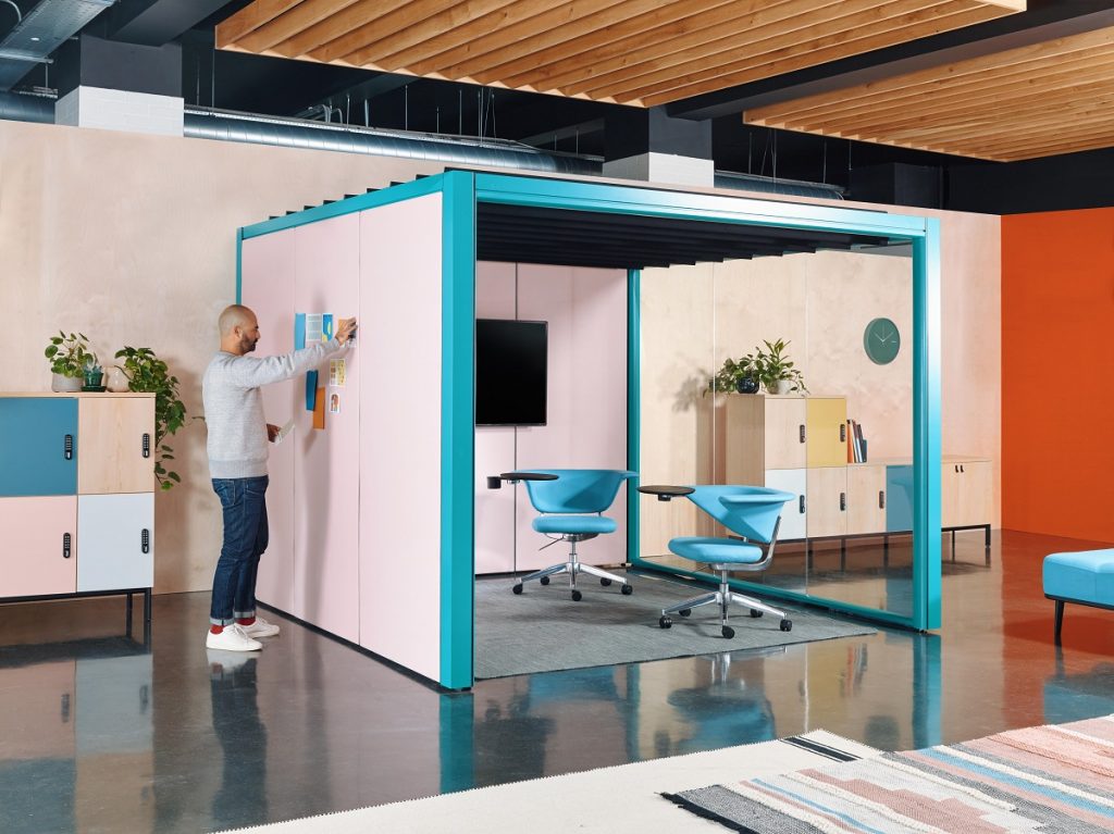 Blue and pink office pod