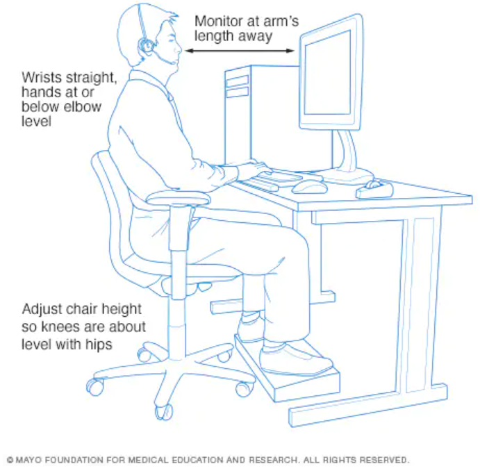 Healthy work station example with good workplace ergonomics