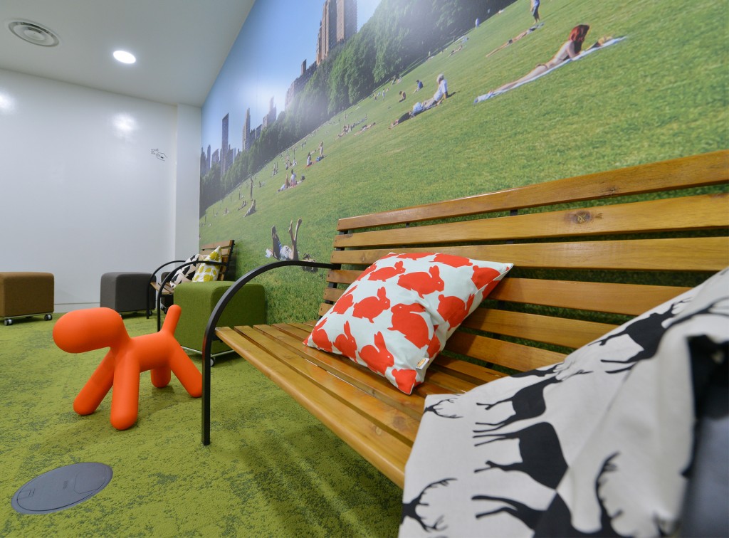 Colourful office seating area