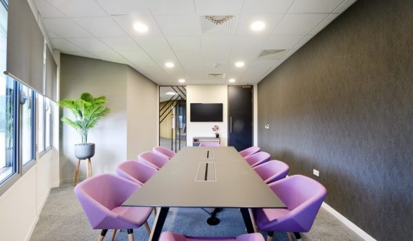 Purple office meeting room colour scheme
